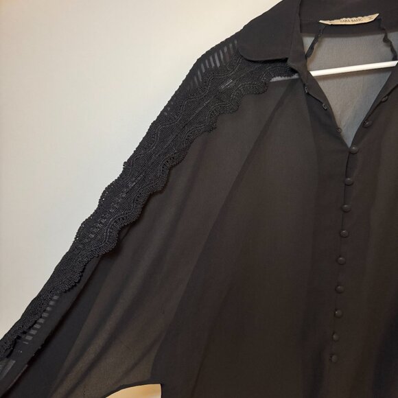 ZARA black Blouse Button Down Lace - Picture 4 of 5